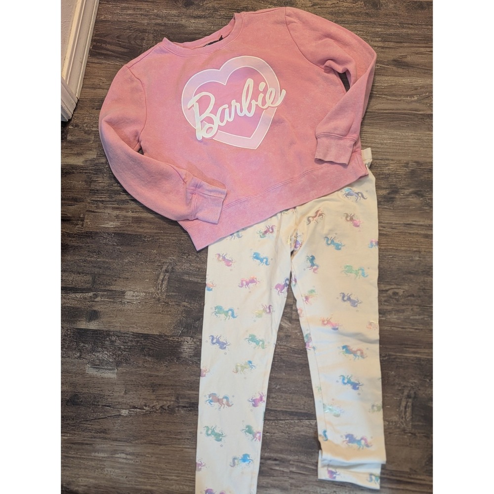 Barbie Pink Acid Wash Sweatshirt Unicorn Leggings Set